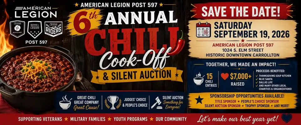 CHILI COOK OFF & SILENT AUCTION HOSTED BY THE LEGION 597 FAMILY