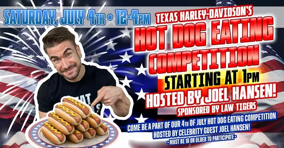 Text Harley Davidson 4th of July hot dog eating competition