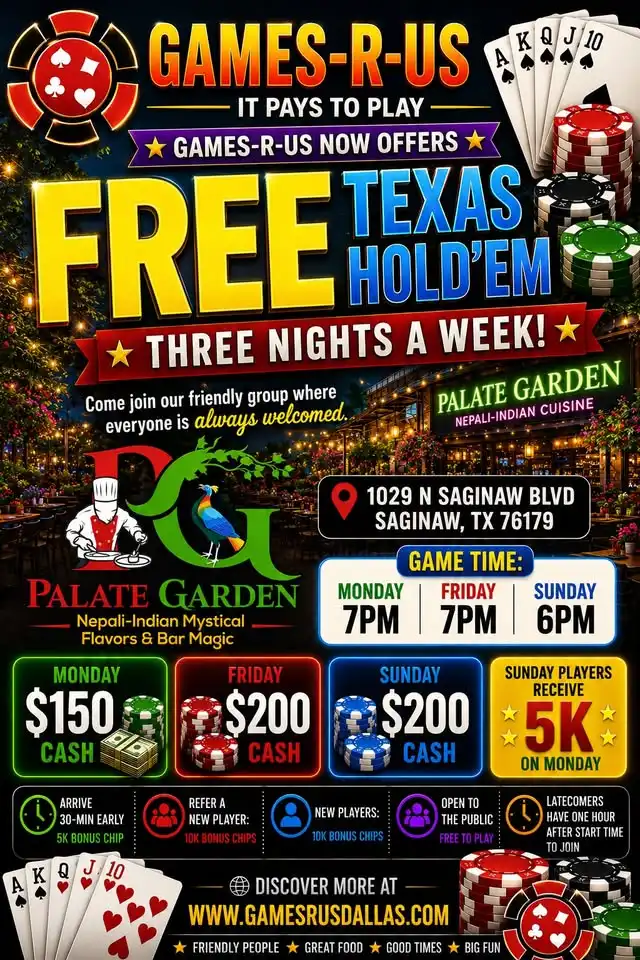 Friday Free Texas Hold'em: $200 Cash Prize