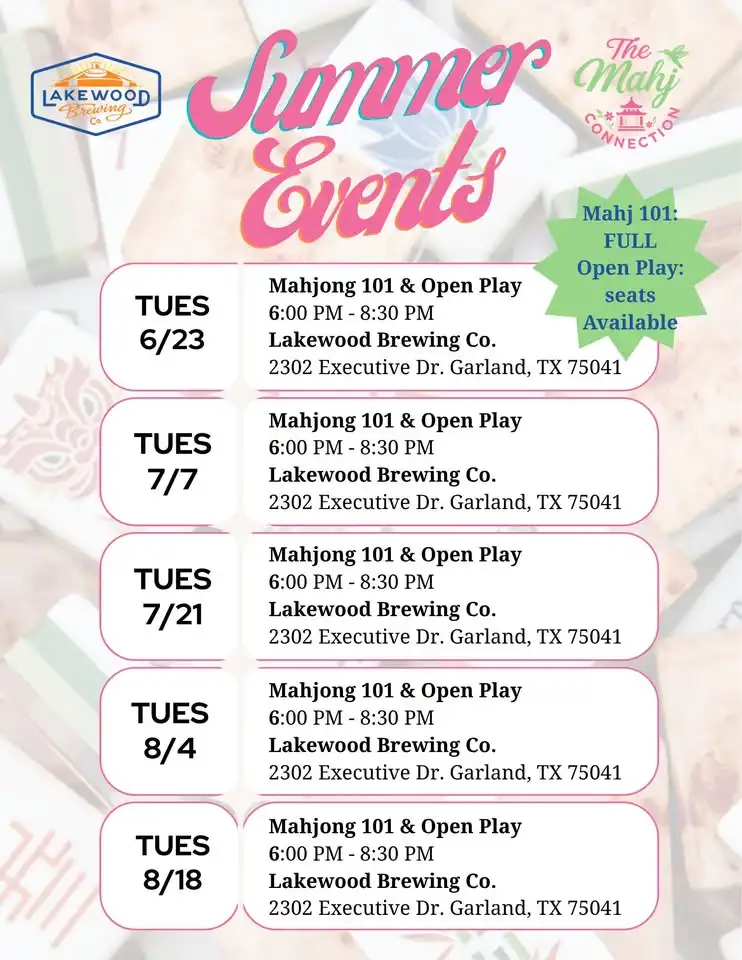 Mahjong Classes at Lakewood Brewing with The Mahj Connection!