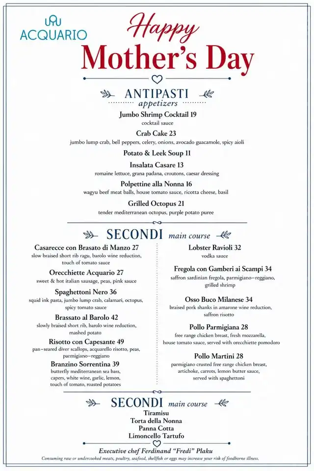 Celebrate Mother’s Day at Acquario