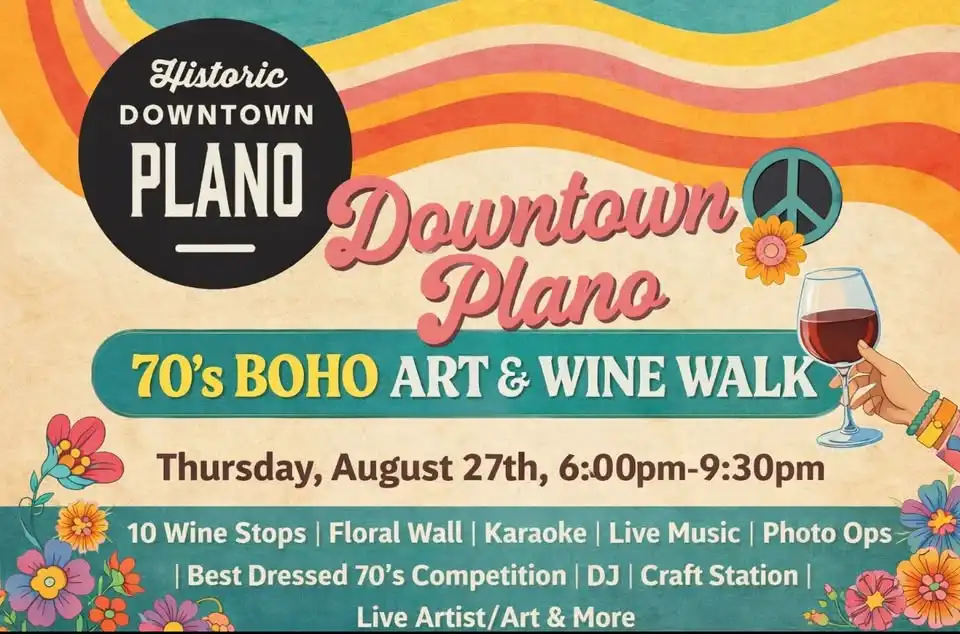 70’s Boho Art & Wine Walk in Downtown Plano