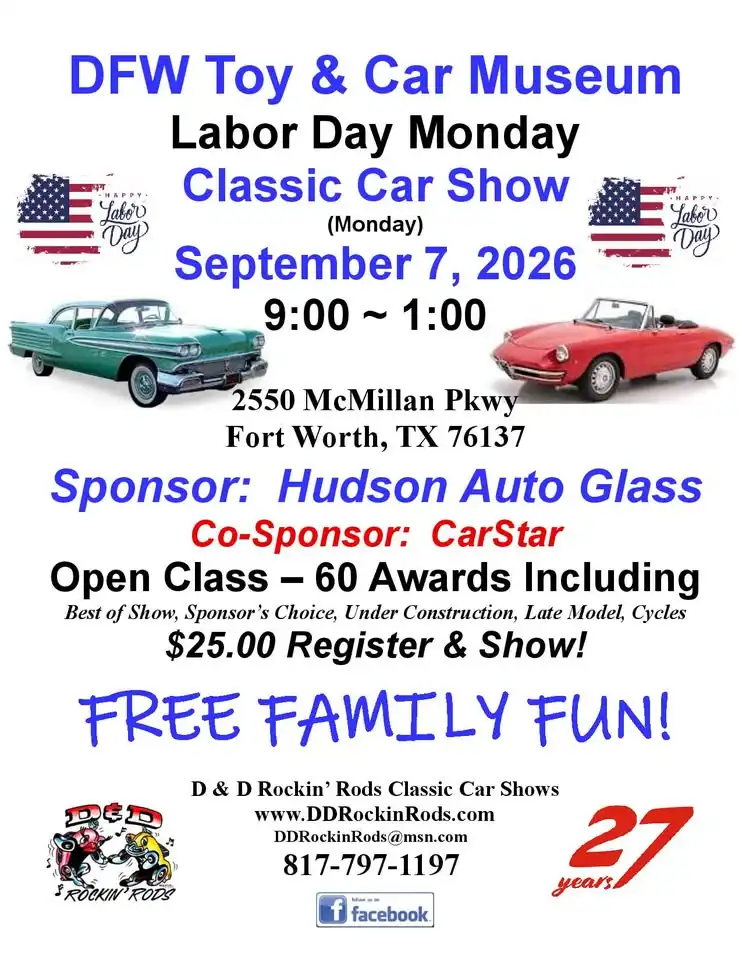 DFW Toy & Car Museum Labor Day Monday Classic Car Show