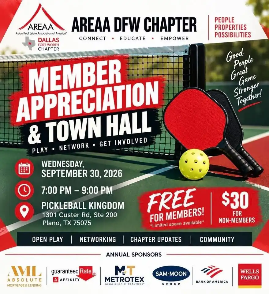AREAA DFW MEMBER APPRECIATION & TOWN HALL 🏓