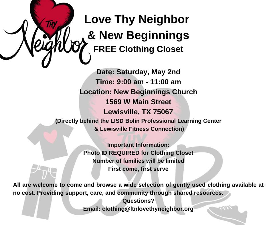 Love Thy Neighbor's Clothing Assistance Program Free Clothing Closet Shop Day!